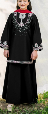 Girls Cotton Embroidered Kurta Set Mustard 2Pcs